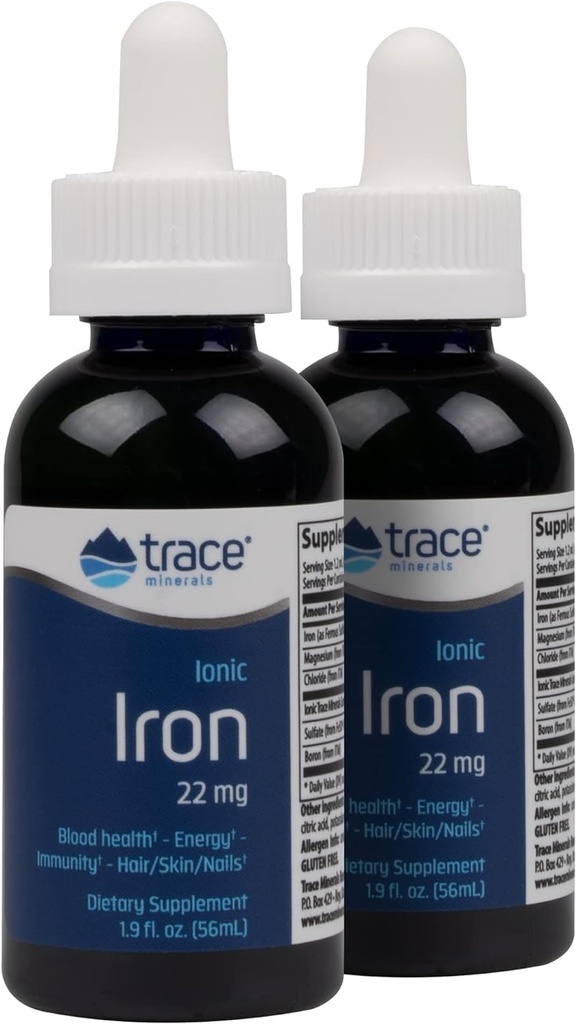 Trace Minerals Ionic Iron, 22mg - Supplément de soutien énergétique avec Magnésium et Fer - Aid Cerveau Santé et système immunitaire Fonction - Supplément liquide sans gluten - 1,9 fl oz (2 pack) (92 portions)