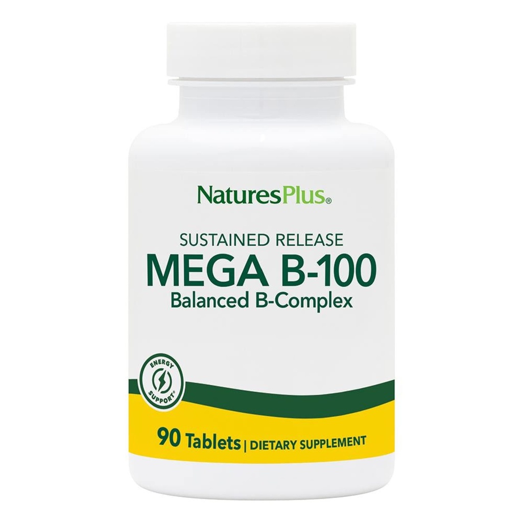 Natures Plus Complexe Mega B-100 - 90 comprimés végétariens à libération prolongée - Energy & Brain Booster - Sans gluten - 90 portions