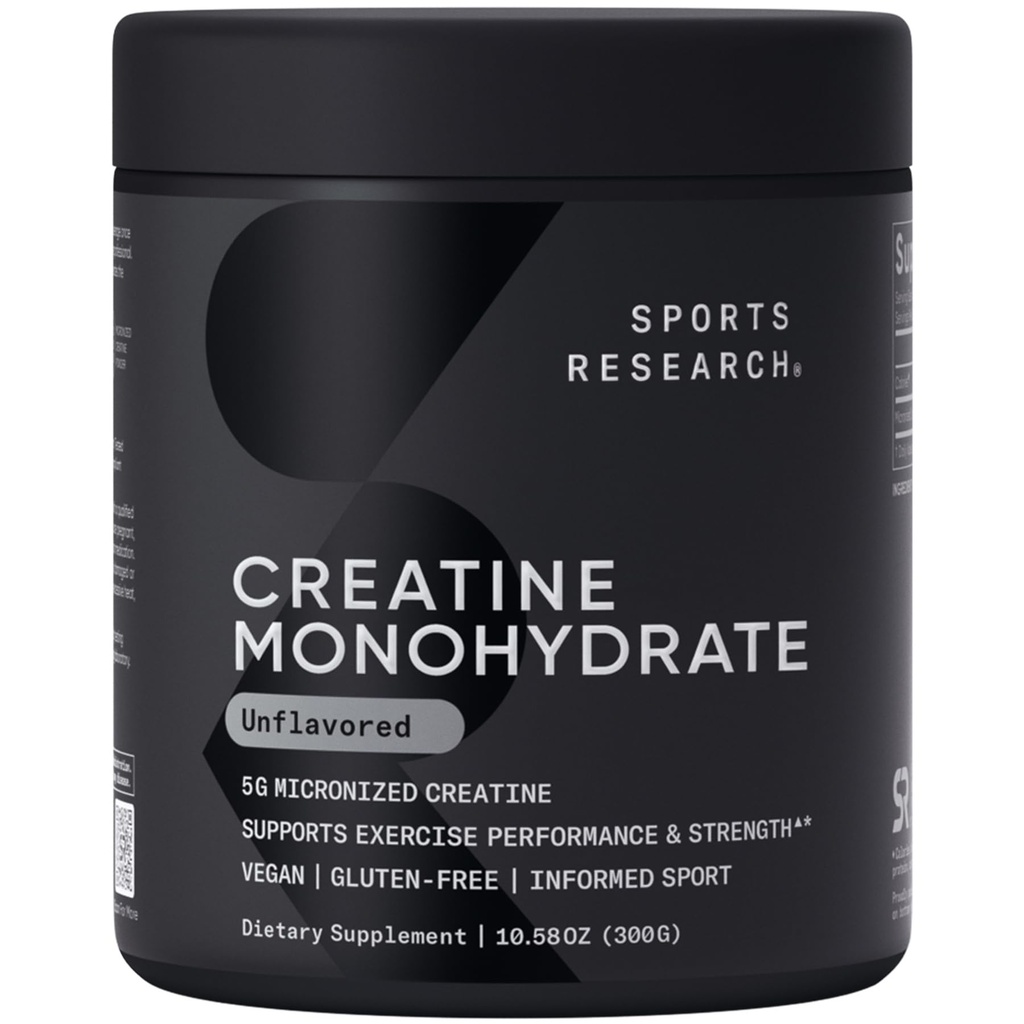 Recherche sportive Créatine monohydratée - gain de masse musculaire, améliorer la performance et la force et soutenir la récupération d'entraînement - 5 g Créatine micronisée - 10,58 oz