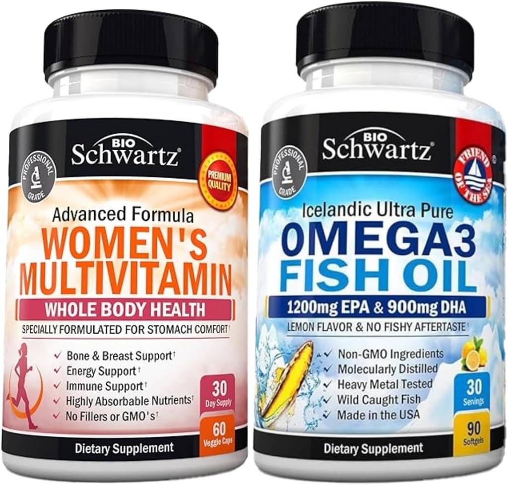 Täglich Multivitamin für Frauen Kapseln (1 Monat Versorgung) Plus Dreifache Stärke Omega 3 Fischöl Weichgele (1 Monat Versorgung)