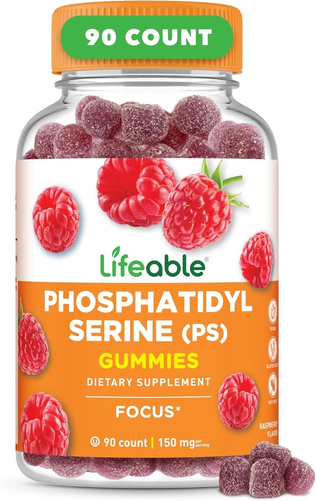 Lifeable Phosphatidylserine Gummies (PS) | 150mg | Great Tasting Focus Supplement | Memory and Focus Supplements for Adults | Vegetarian Focus Vitamins for Men, Women | 90 Gummies