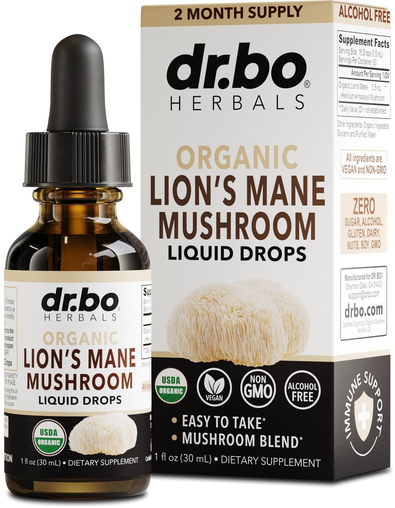 Lions Mane Mushroom Supplement Drops - Organic Lion's Mane Mushroom Liquid Tincture for Focus, Fog Brain Health Supplements - Vegan Herbal Nervine Nootropic Organic Lions Liquid Supplement Extract 1oz