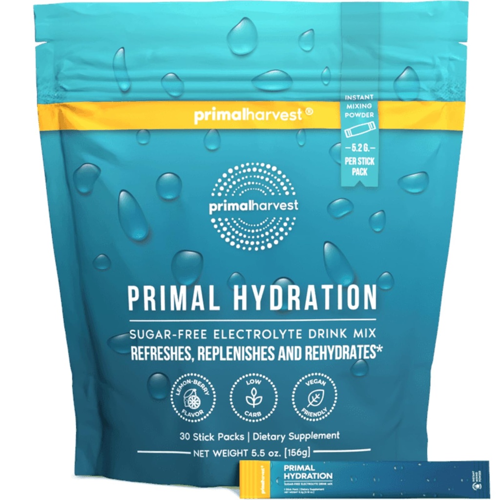 Primäre Ernte Elektrolyte Pulverpackungen Primäre Hydration, Einfache offene Packungen, Energy Drink Mix (Lemon Berry, 30 Packungen) (1 Tasche)