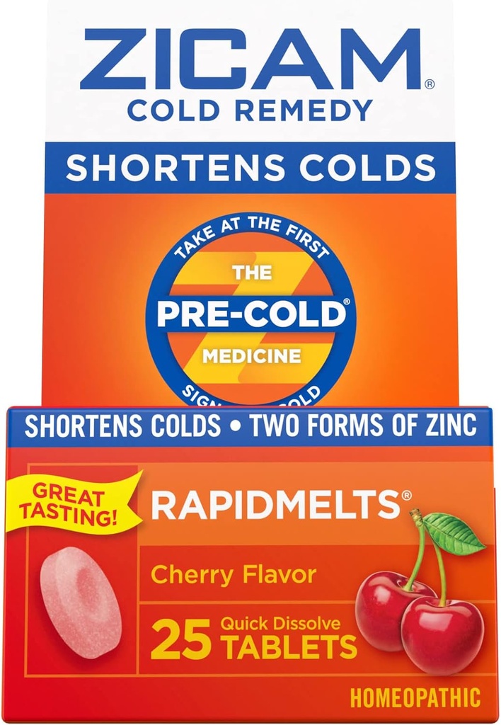 Zicam Cold Remedy Zinc RapidMelts, Cherry Flavor, Homöopathic, Cold Shortening Medicine, verkürzt Kalte Dauer, 25 Count (Pack von 2)