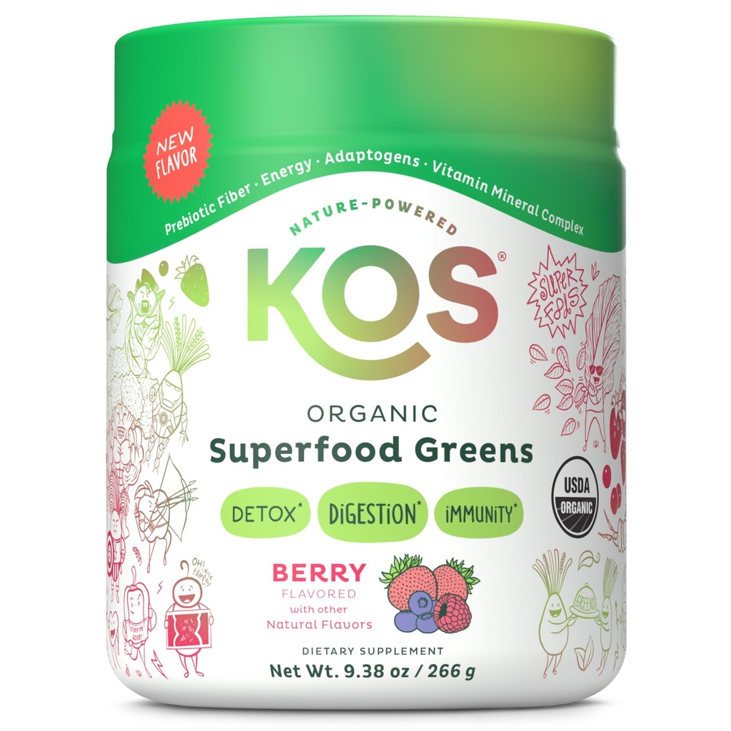 KOS Organic Superfood Greens Powder - Gut Health von Prebiotic Fiber, Supergreens und Adaptogens - USDA Certified Organic, Made in a GMP Certified Facility - 28 Servis Berry