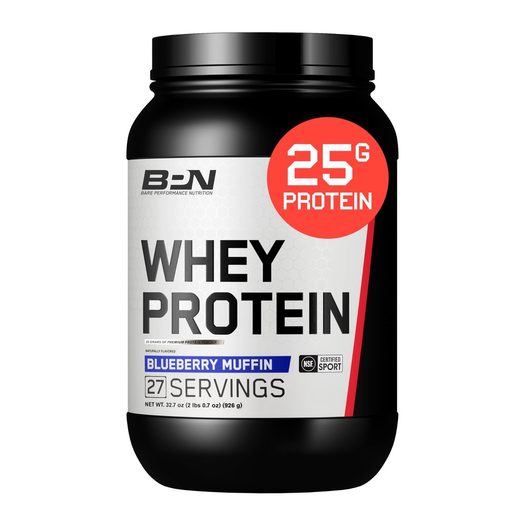 BARE PERFORMANCE NUTRITION, BPN Whey Protein + Casein Protein Powder Blend, Blueberry Muffin, 25g Protein per Serving unterstützt Lean Muscle Recovery, 27 Servings, Third Party Tested