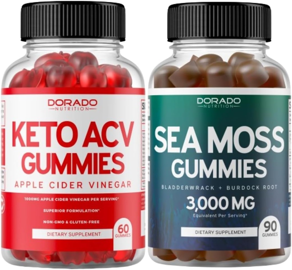 Keto ACV Gummies (60 Count) Advanced Weight Loss Formula und Irish Sea Moss Gummies (90 Count) mit Bladderwrack & Burdock Root für Schilddrüse, Energie & Immununterstützung - Non GMO, Vegan Safe & Made in US