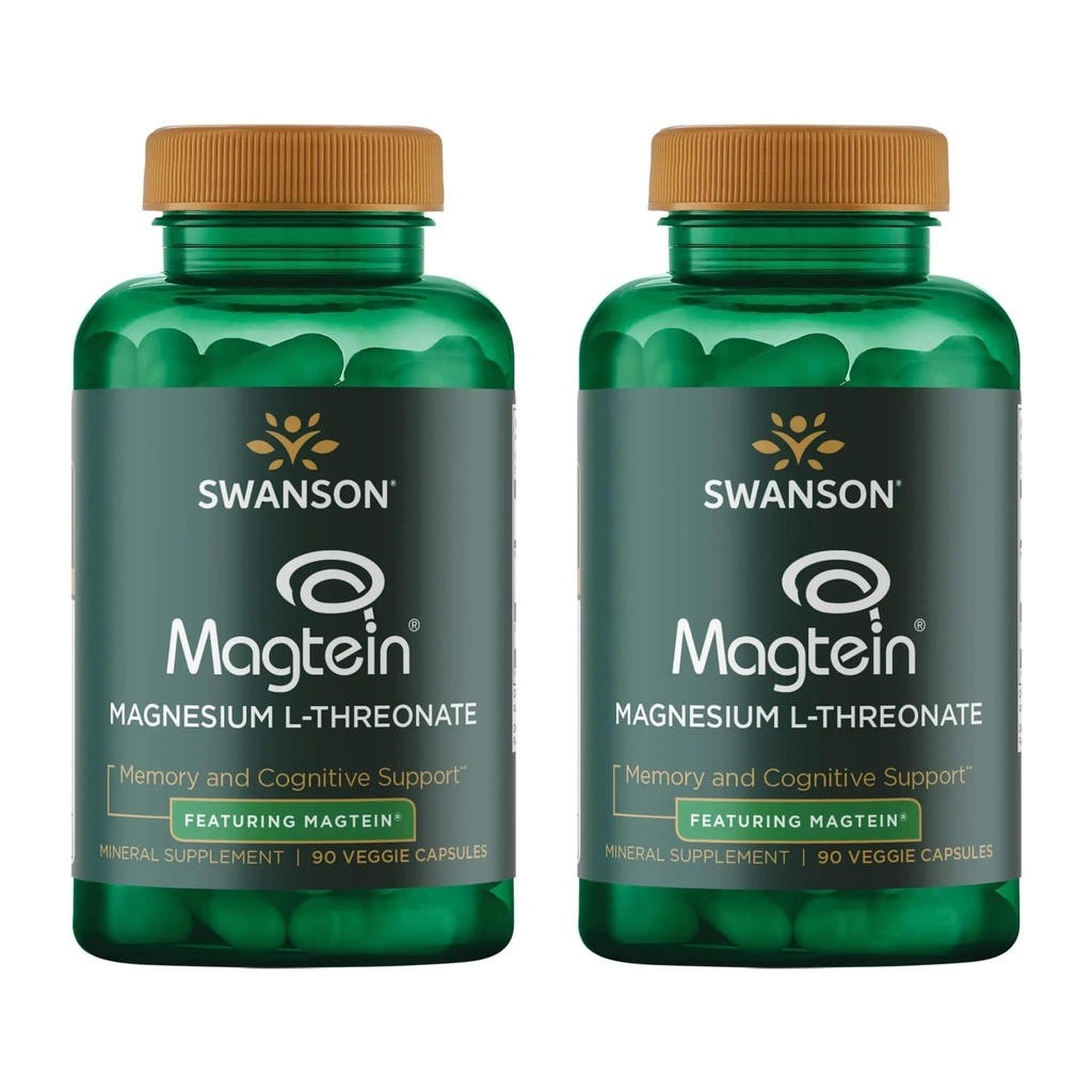 Swanson Magnesium L-Threonate - Mineralische Ergänzung Förderung Nervous System Gesundheit - Kann Unterstützung kognitive Gesundheit, Lernen & Gedächtnis - (90 Veggie Kapseln) (2 Pack)