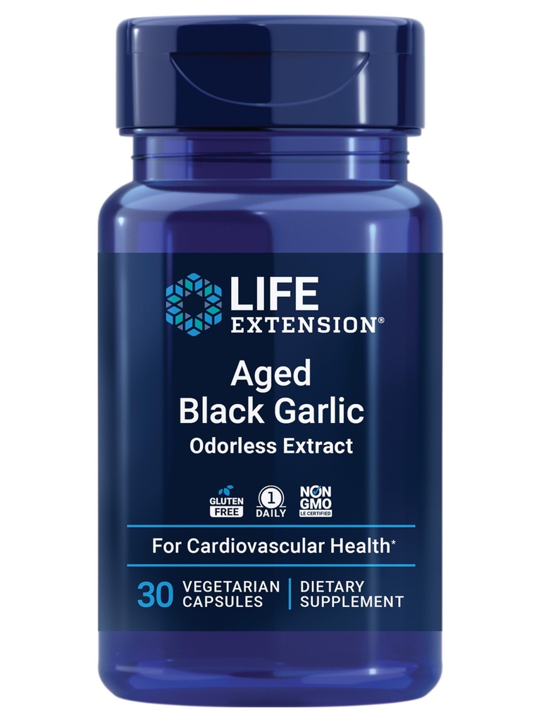 Life Extension Aged Black Garlic, Heart Health Support Supplement, Blood Pressure Health Support, Cholesterol Health Support, Einmal täglich, Glutenfrei, Vegetarisch, Non-GMO, 30 Kapseln