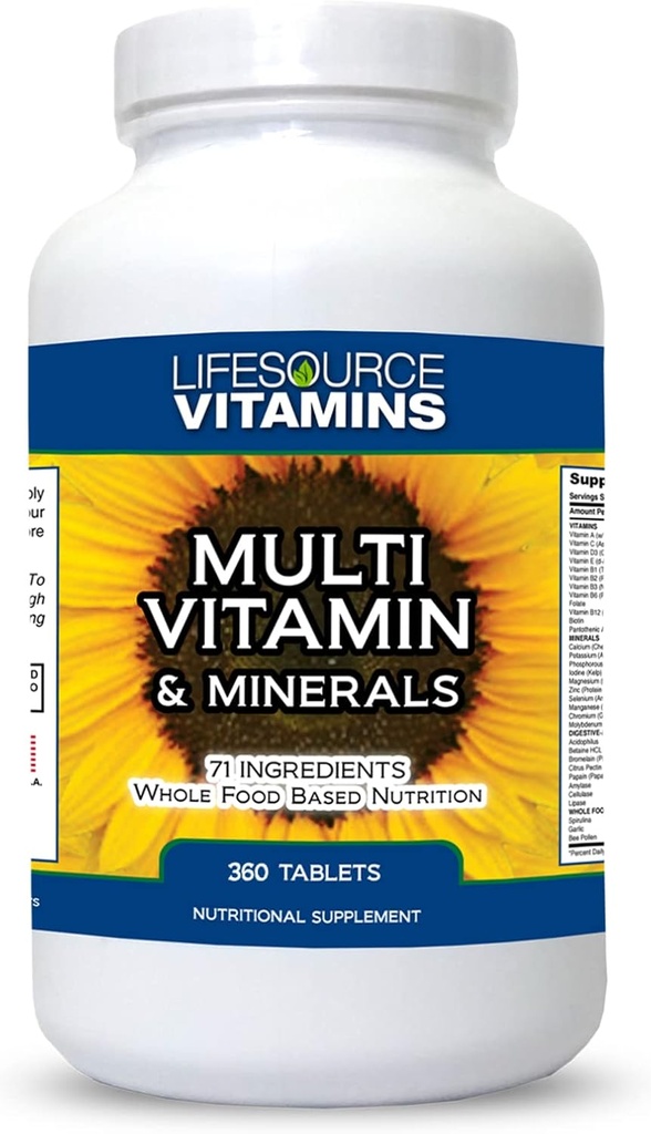 LifeSource Vitamins LifeSourceVitamins Whole Food Multivitamin & Minerals with 71 All Natural Ingredients, Probiotics, Digestive Enzymes, Chelated Minerals and Non-GMO, 360 Tablets