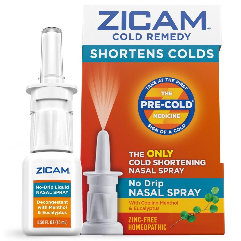 Zicam Cold Remedy No-Drip Nasal Spray mit Cooling Menthol & Eucalyptus, Homöopathisch, Zink-frei, Pre-Cold Medizin, verkürzt Kalte Dauer, 0.5 Unze