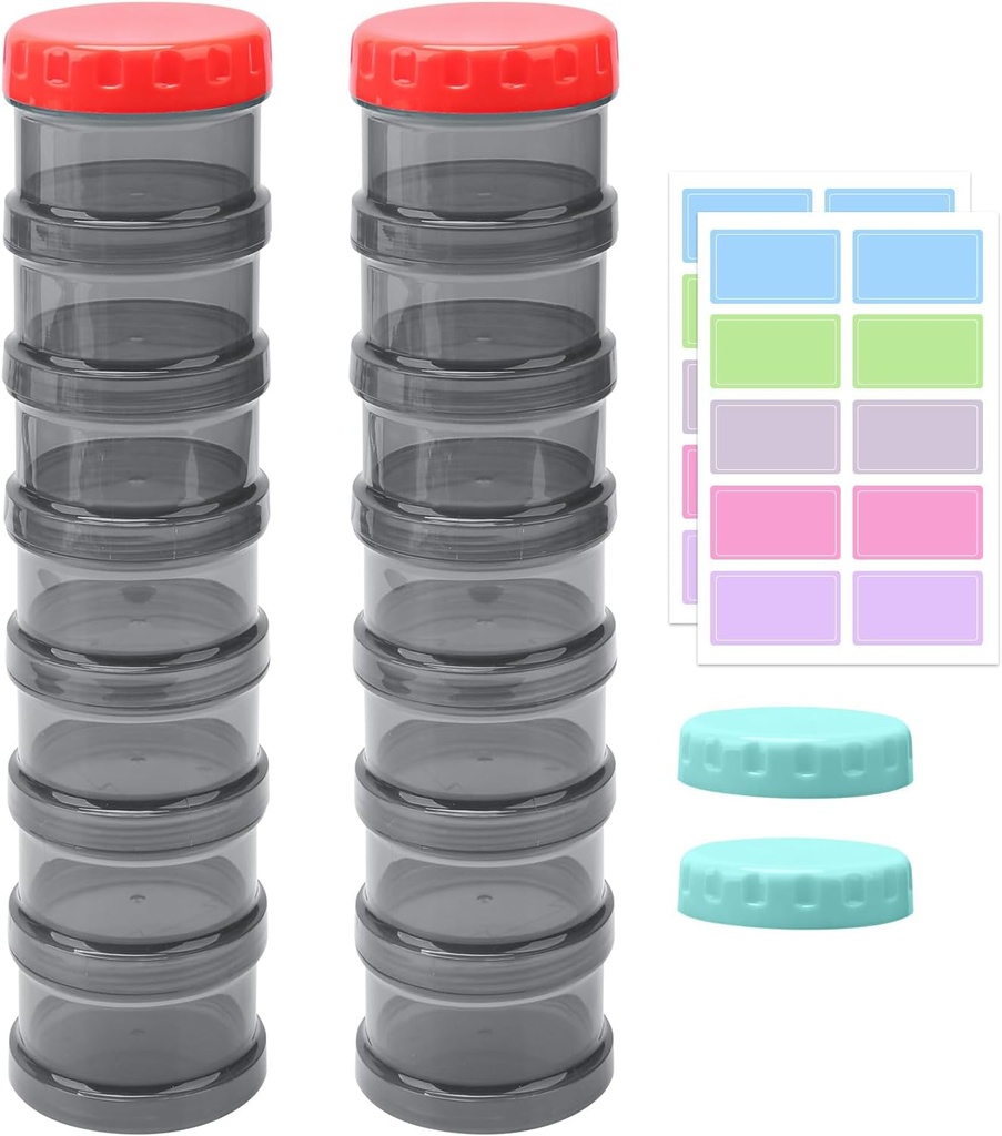 2 Pack 7 Day Pill Organizer Case Stackable Weekly Supplements Vitamins Pills Holder Dispenser Large Translucent Black with Extra Lid