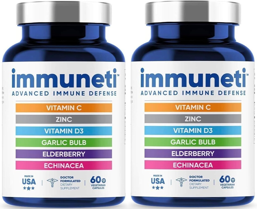 Immuneti - Advanced Immune Defense, 6-in-1 Leistungsfähige Mischung von Vitamin C, Vitamin D3, Zink, Elderberries, Knoblauch Bulb, Echinacea - 2 Pack - Unterstützt Gesamtgesundheit