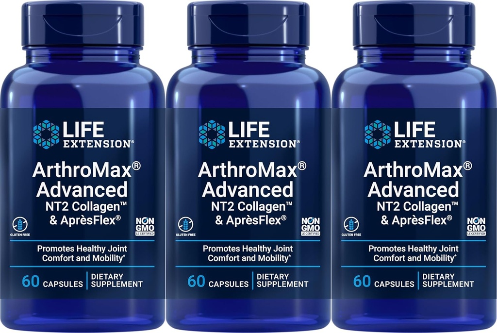 Extension de vie ArthroMax Avancé avec NT2 Collagen & AvresFlex, 60 Capsules (Pack de 3)