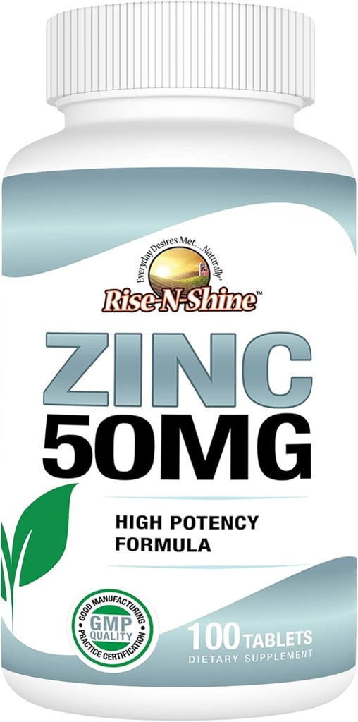 Rise-N-Shine 50 Mg Zinc Supplements - Immune Support Supplement - High Potency Antioxidant - 100 Day Supply (100 Tablets)