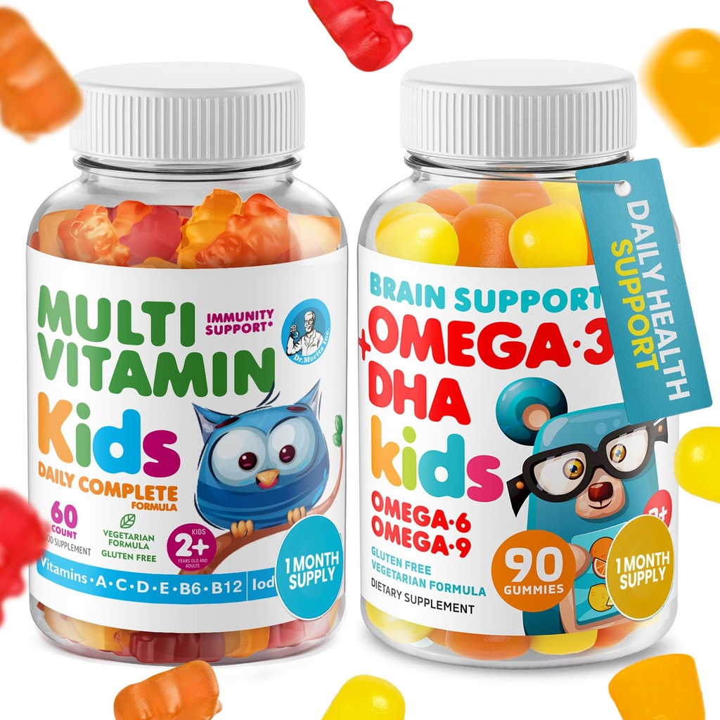 DR. MORITZ Omega 3 Gummies (90 Count) and Kids Multivitamin Gummies Bundle (60 Count) - for Daily Health Support - Vegan DHA Omega 3 for Kids - Non-GMO Toddler Vitamins -Yummy Kid Vitamins