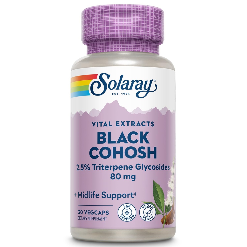 SOLARAY Black Cohosh Root Extract 80 mg | One Daily Womens Health & Menopause Support Supplement | Non-GMO, Vegan & Lab Verifiziert | 30 VegCaps