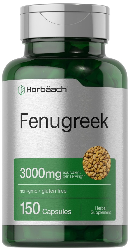 Horbäach Fenugreek Kapseln 3000 mg | 150 Count | Non-GMO & Gluten Free Extract | Fenugreek Samen