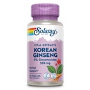 SOLARAY Korean Ginseng Root Extract - Herbale Unterstützung für okzialen Stress, Energie und körperliche Ausdauer - 5% Ginsenosides - Vegan, Lab Verified - 60 Servietten, 60 VegCaps