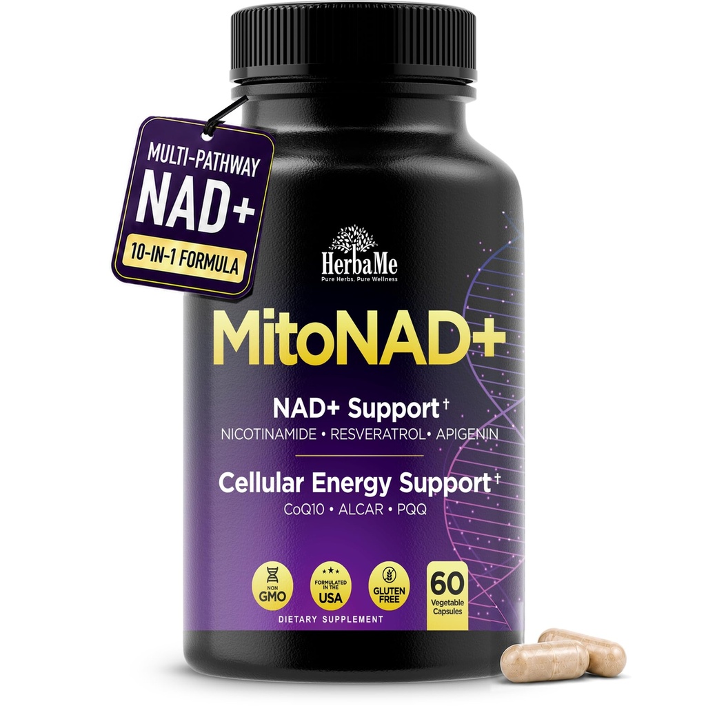 HerbaMe NAD+ Support Supplement, Multi-Pathway Cellular Energy Formula