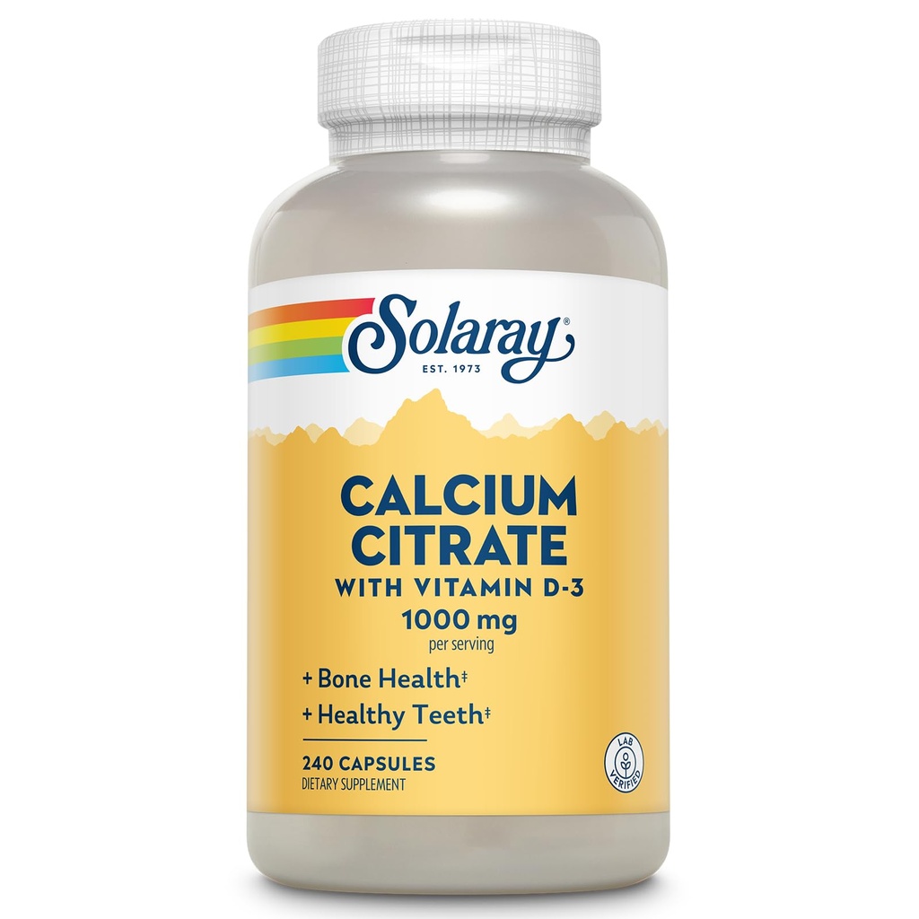 Solaray Calcium Citrate w/Vitamin D3 1000mg, Gesunde Knochen & Zähne, Herz, Muskel & Nerve Unterstützung, 60 Serv, 240 VegCaps