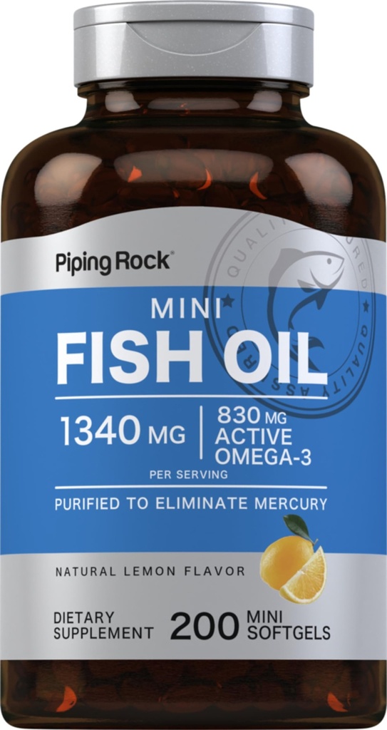 Piping Rock Mini Fish Oil 1340mg | 200 Softgels | Omega-3 Ergänzung für Männer & Frauen | Zitronen Geschmack | Non-GMO und Gluten kostenlos
