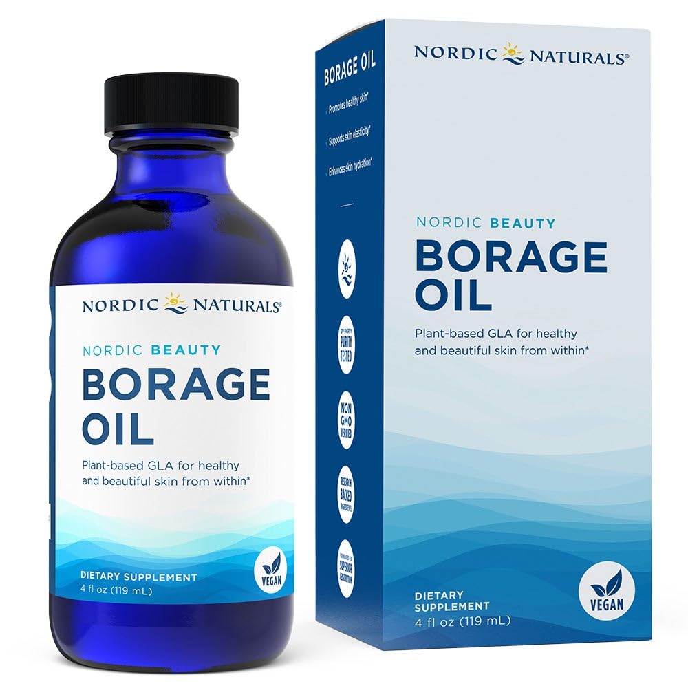 Nordic Naturals Nordic Beauty Borage Oil, Non aromatisé - 4 Ounces - Borage Seed Oil, Omega-6 unique pour une peau saine et hydratée, 480 Milligrammes de GLA - Non-OGM - Vegan, 48 portions