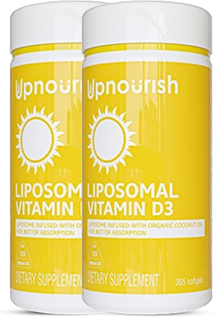 UpNourish 2 Pack - Liposomales Vitamin D 5000 IU 730 Softgel, Cholecalciferol Vitamin D3 mit natürlichem Kokosöl, VIT D3 Supplement