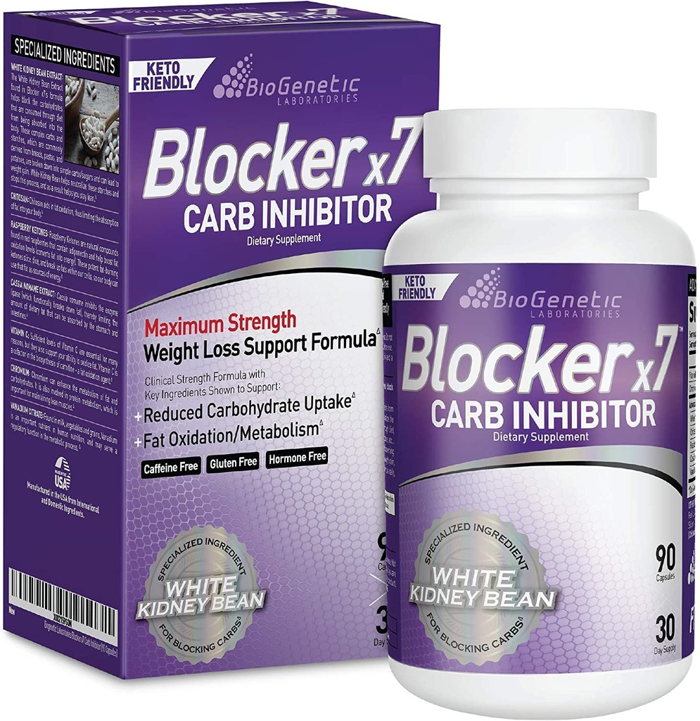 BioGenetic Labs Carb Blocker X7 - Weiße Nierenbohnen Cheat Pille - Keto-Friendly - Carb Blocker Pillen für Frauen und Männer - Appetit Suppressant zu halten Ihr Ideal Körpergewicht (90 Kapseln)