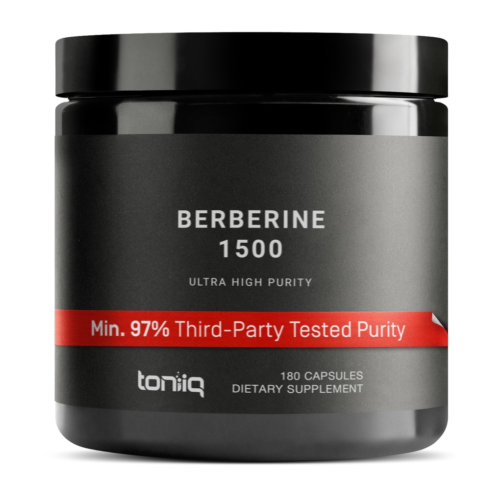 Toniiq Berberin HCI — 100:1 Konzentrierter Extrakt • 97% Berberin HCI • Third-Party Tested cGMP — Berberine Supplement — 180 Vegetarische Kapseln, 1500 mg pro Portion