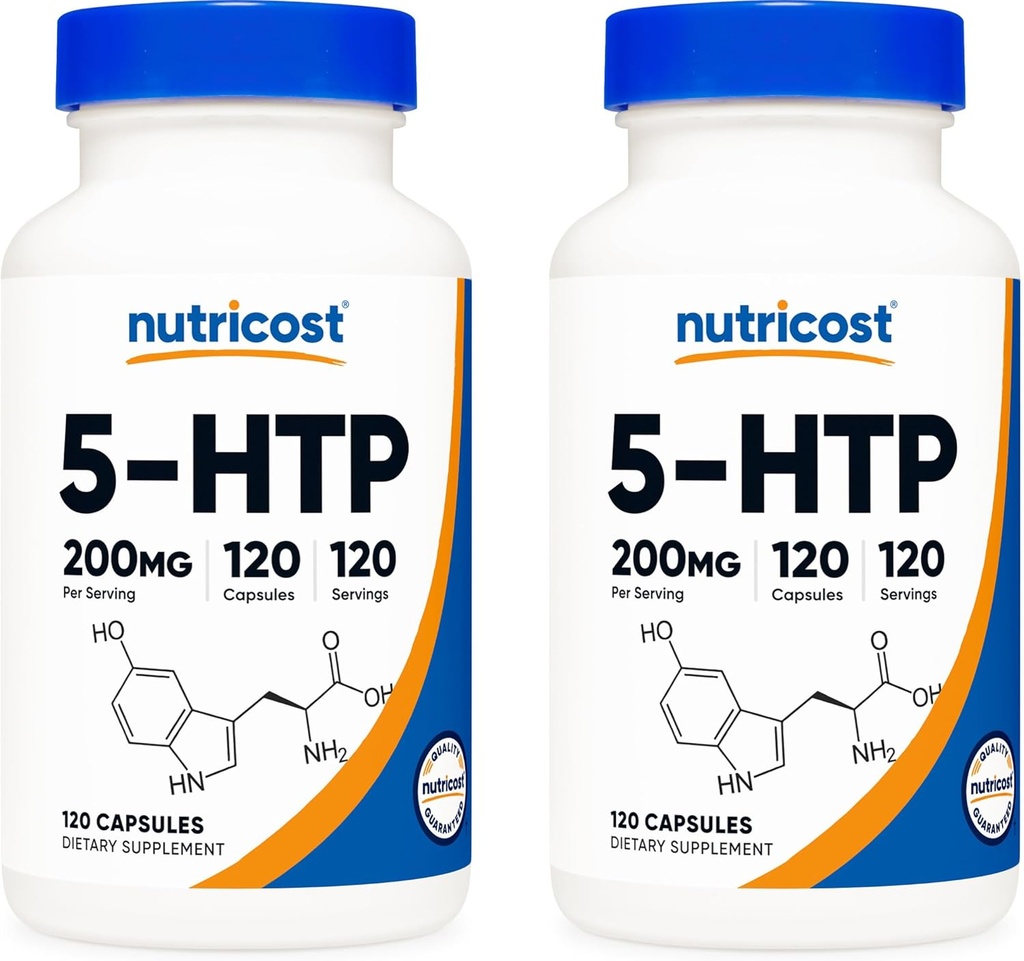 Nutricost 5-HTP 200mg, 120 Vegetarische Kapseln (5-Hydroxytryptophan) - Nicht-GMO & Glutenfrei (2 Flaschen)