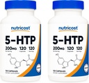 Nutricost 5-HTP 200mg, 120 Vegetarische Kapseln (5-Hydroxytryptophan) - Nicht-GMO & Glutenfrei (2 Flaschen)