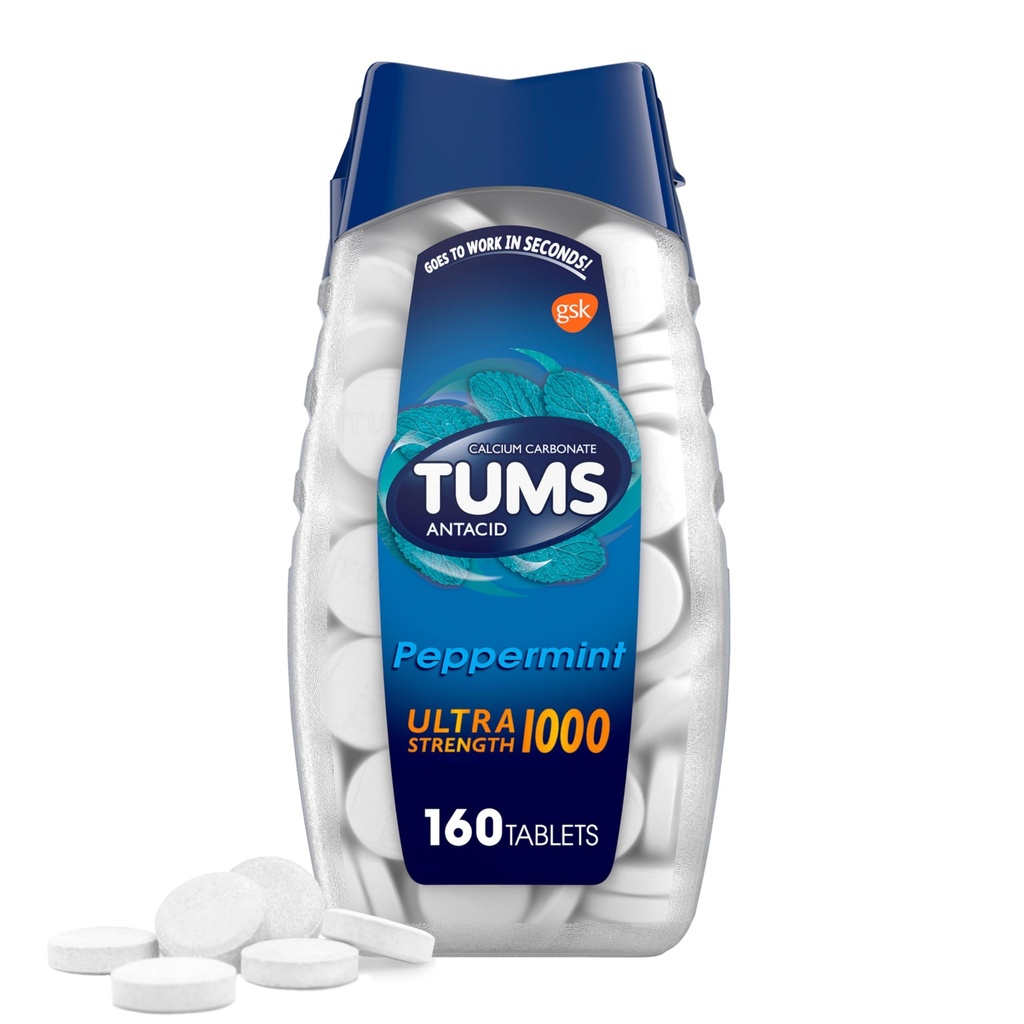 TUMS Ultra Strength Chewable Antacid Tabletten für Sodbrennen Relief, Pfefferminz - 160 Zähler