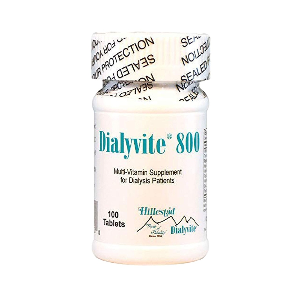 Hillestad Labs Dialyvite 800 Supplément multivitamine pour les patients dialysés, 100 comprimés, jaune, original