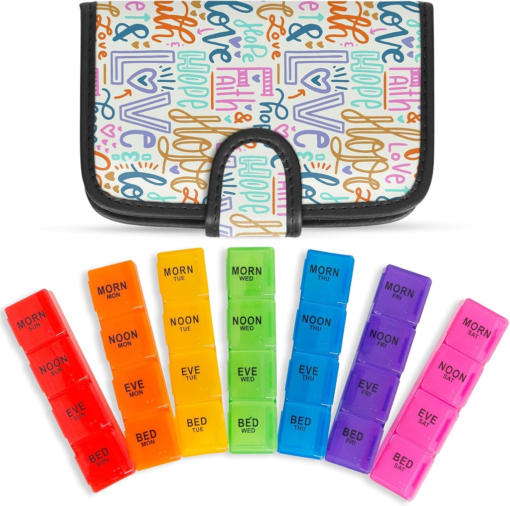 Vive Weekly Pill Organizer 4 Mal am Tag - 7 Tage Pillen Boxen für Morgen, Mittag, Abend, Nacht - Extra große Medizin, Vitamin &amp; Supplement Dispenser mit Premium Leder Case