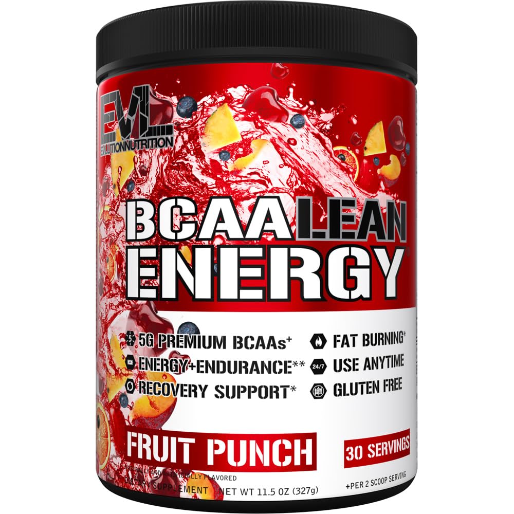 EVL BCAA Lean Energy Powder - Pre Workout Green Tea Fat Burner Unterstützung mit BCAAs Aminosäuren und Clean Energizers - BCAA Powder Post Workout Recovery Drink für Lean Muscle Recovery - Fruit Punch