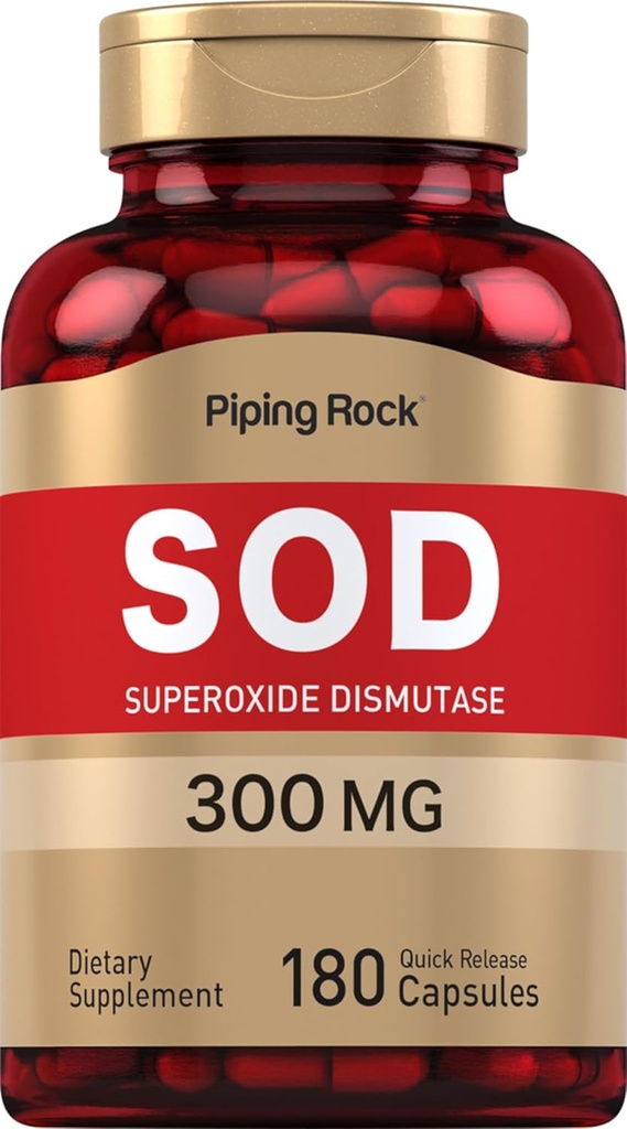 Piping Rock Superoxid Dismutase | SOD | 300 mg | 180 Kapseln | Non-GMO, Gluten Free Supplement
