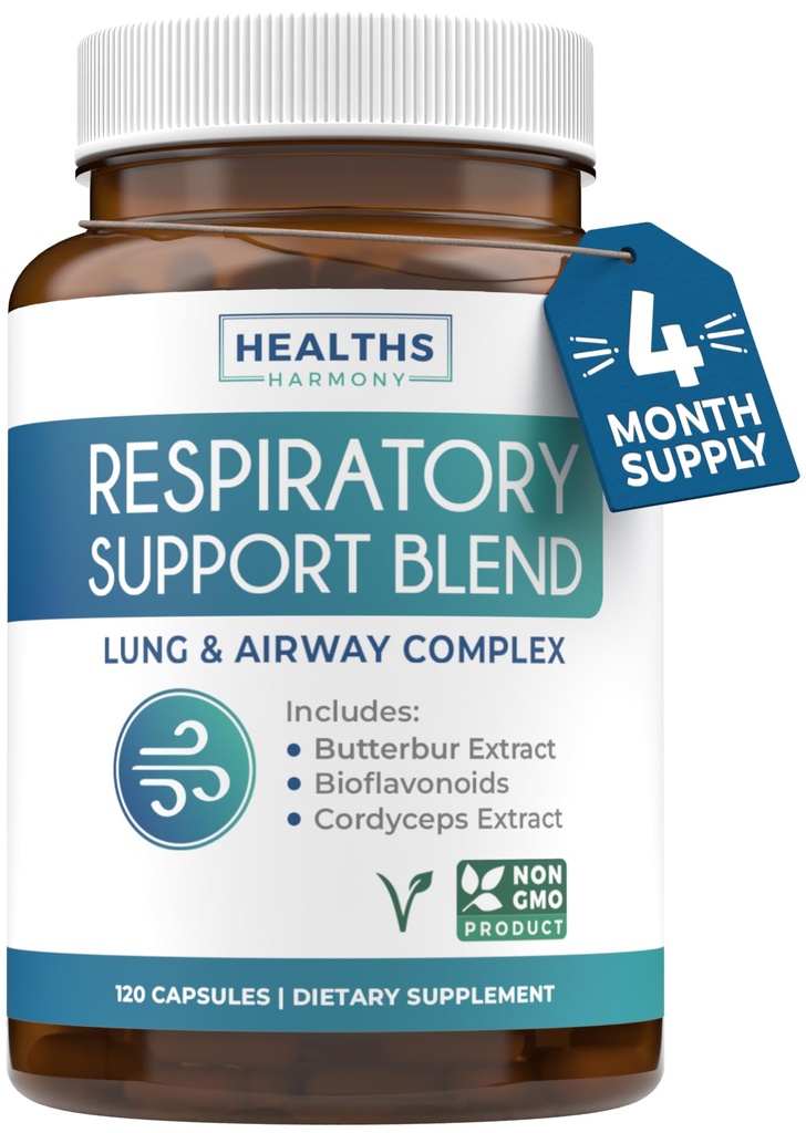 Supplément santé pulmonaire respiratoire - Le supplément de soutien pulmonaire revigorant aide à soutenir l'enlèvement du mucus de Clear Airways et la désintoxication saisonnière ou annuelle - Formule non-OGM à base de plantes végétaliennes (4 mois d'approvisionnement)