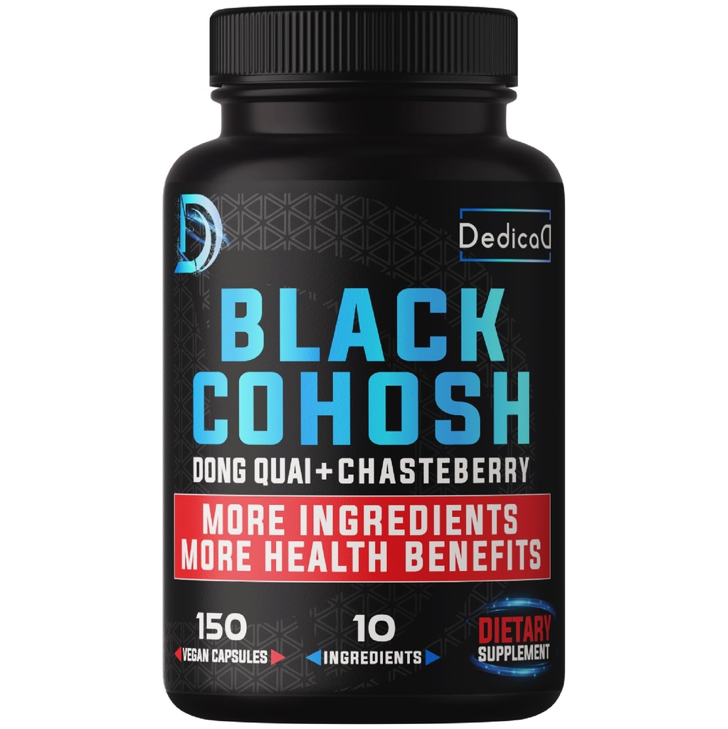 DEDICAD 12in1 Black Cohosh 5-Month Supply for Menopause Support Supplement with Dong Quai, Chasteberry, Red Raspberry, Licorice, Wild Yam & More - 150 Capsules