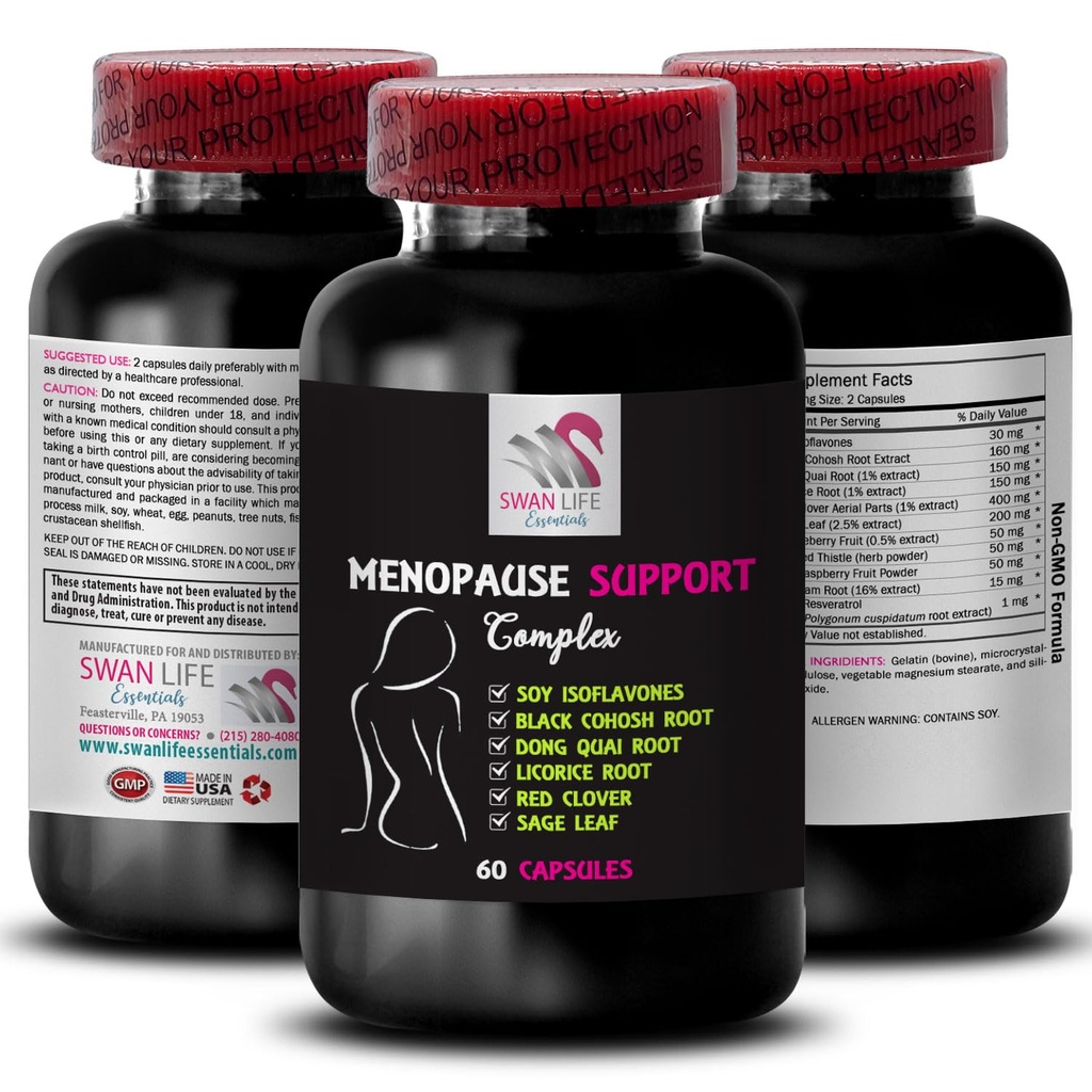MENOPAUSE SUPPLEMENTS FOR WOMEN - menopause for women, menopause relief, menopause support, red clover, black cohosh, Soy Isoflavones, Dong Quai Root, Sage Leaf, Chasteberry Fruit, 3Bot