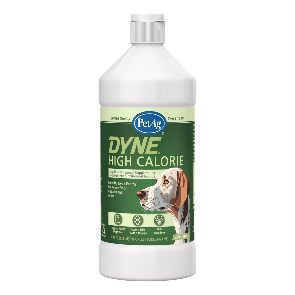 PetAg Dyne supplément nutritionnel liquide à haute calorie pour chiens et chiots 8 semaines et plus - 16 oz - soutient la performance et l'endurance - Saveur de vanille douce