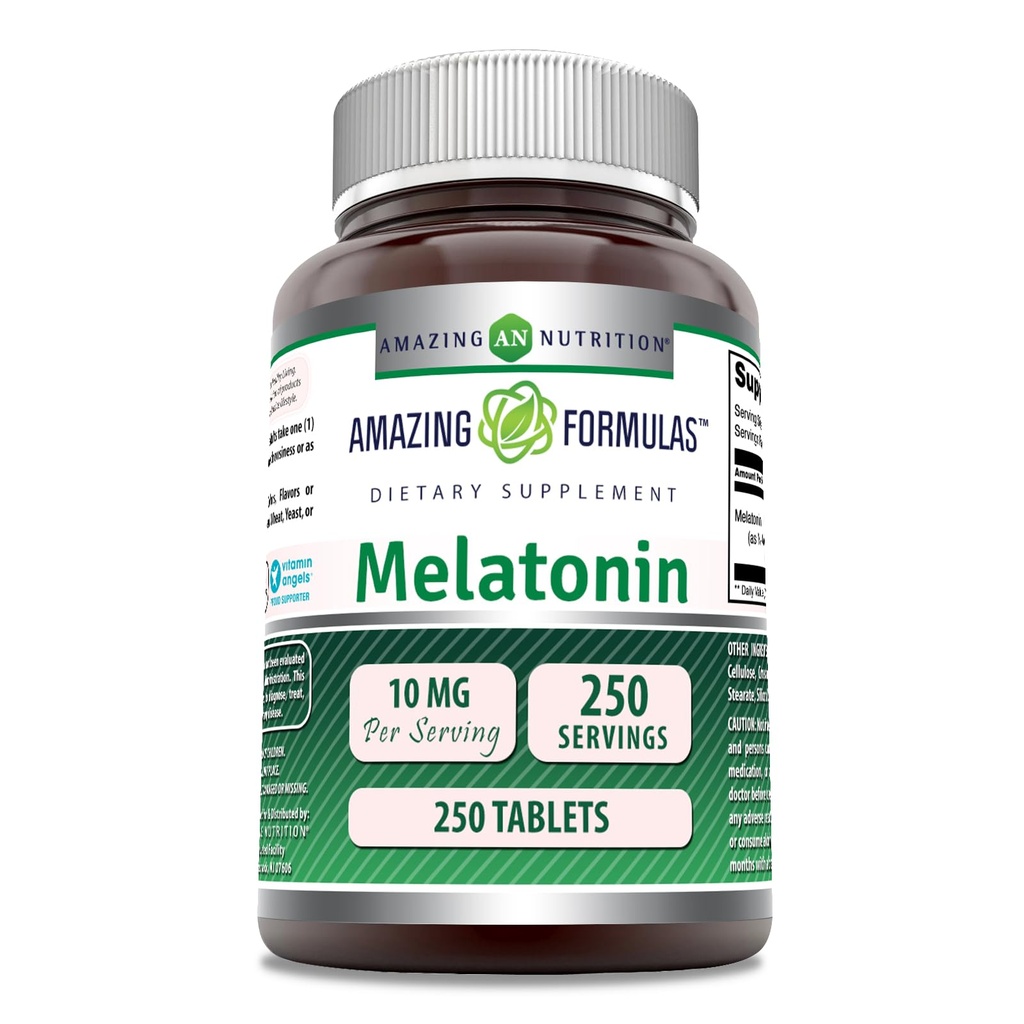 Formules étonnantes Melatonin Supplément de 10 Mg par portion 250 Comprimés non-OGM