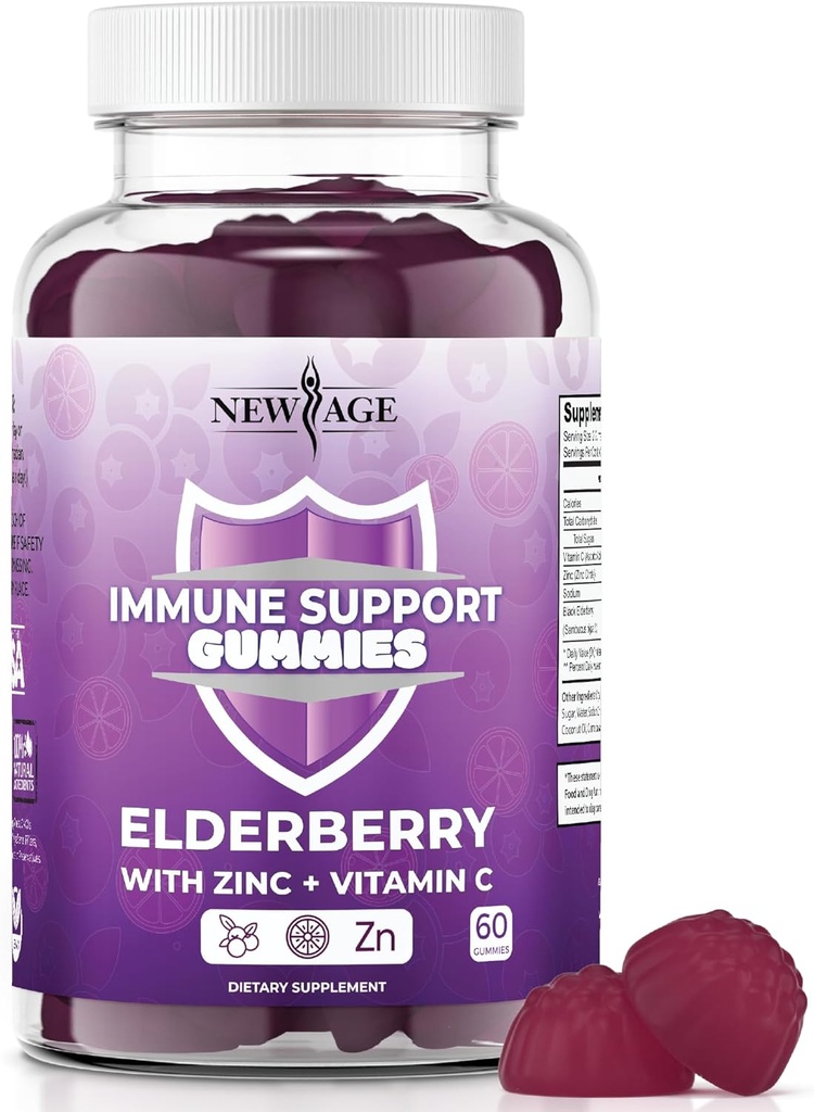 NEU AGE Immunsystem unterstützen Gummi - Sambucus Black Elderberry Gummies mit Vitamin C und Zink (Immune Support 60 Gummis)