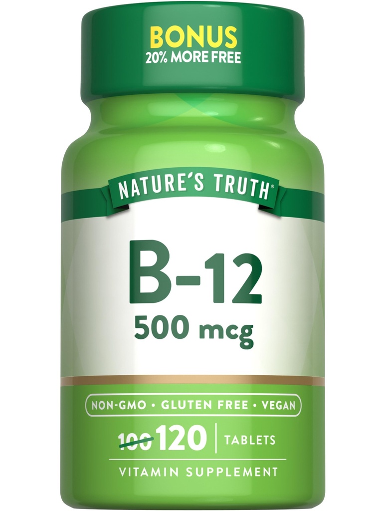 Natur Wahrheit B12 Vitamin | 500 mcg | 120 Tabletten | Vegan, Non-GMO & Gluten Kostenlose Ergänzung