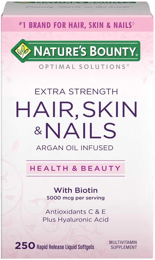 La peau et les ongles des cheveux de la nature 5000 mcg de biotine - 250 comprimés enduits Régulière & Extra Force (Extra Force, deux bouteilles chacune de 250 Softgels)