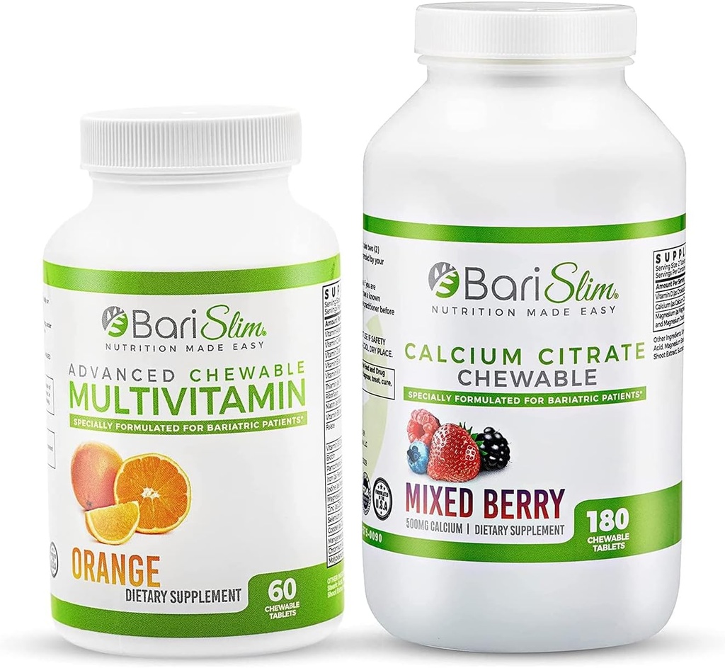 BariSlim Bariatric Calcium Citrat & Advanced Chewable Multivitamin - Bariatric Vitamin und Ergänzung für Post Bariatric Chirurgie einschließlich Magen-Bypass und Magen-Darm