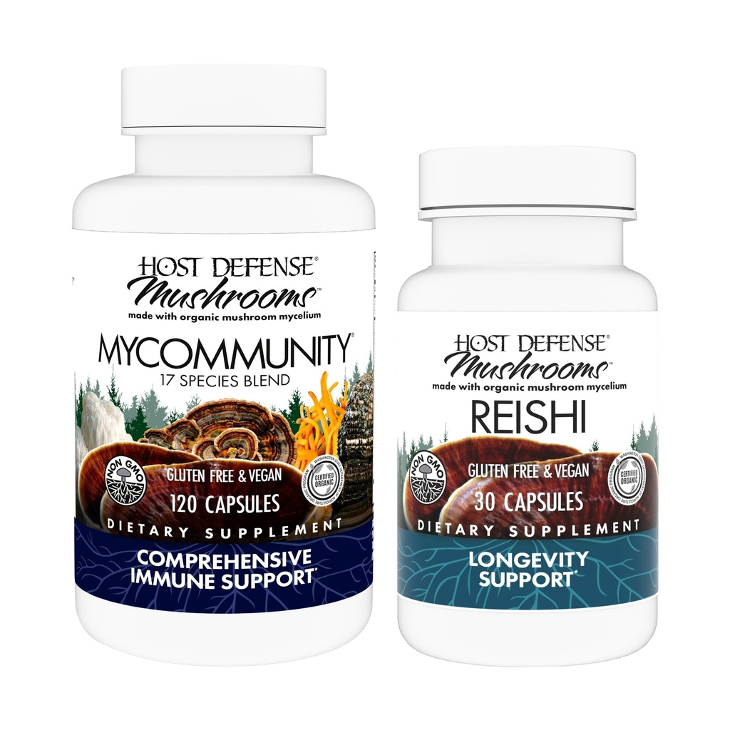 Host Defense MyCommunity Capsules, 120 Count & Reishi Capsules, 30 Count - Unterstützung Immungesundheit mit 17 Spezies Pilzmischung - Unterstützung Gehirn Gesundheit, Gedächtnis & Fokus*