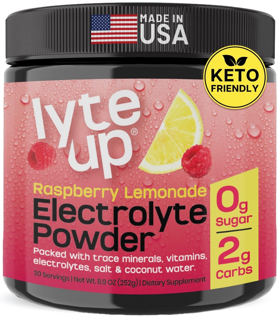Nutriana Keto Electrolytes Poudre Pas de sucre - Zero Carb & Zero Calorie Electrolyte Drink Mix - Sans sucre Electrolytes pour Poudre d'hydratation - Amande de citronnade de framboise