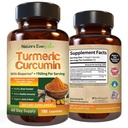 Curcumine curcumine avec extrait de poivre noir (Bioperine) et supplément de soutien de joint végétalien curcuma biologique. Extrait 95% Curcuminoides 1965mg Supplément pour les articulations saines et le soutien immunitaire. 180 gélules