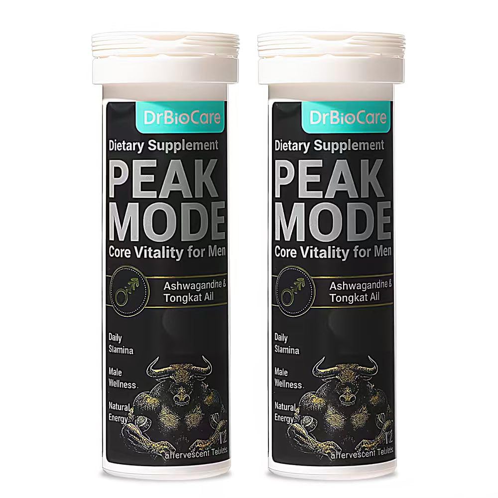 DrBioCare Peak Mode Core Vitality for Men 7-in-1 Effervescent Tablets | Tongkat Ali, Maca & L-Arginine，Ashwagandha, | Boost Stamina, Drive & Blood Flow for Good Performance | Berry Flavor 24 Tablets